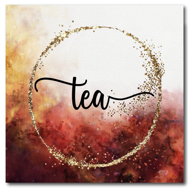 Coaster i keramisk flise. brændte orange farver med tekst tea. MoodTiles