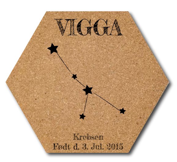 Stjernetegns billede på kork. Sekskantet. MoodTiles. Krebsen