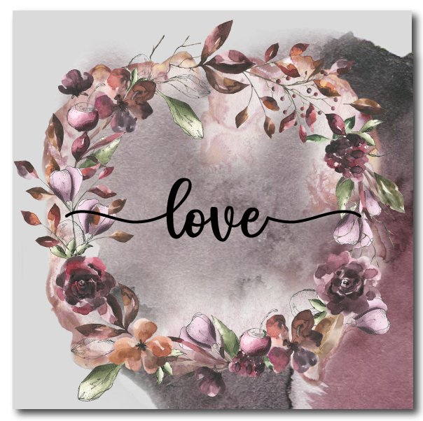 Smuk og elegant coaster / bordskåner fra Motivet. Coasteren er lavet ud af en flise. På flisen er der en blomsterkrans i brændte nuancer, hvor der i midten slår love.