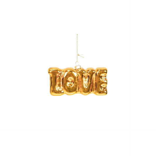 Julekugle udformet som ordet LOVE i glas, Guld
