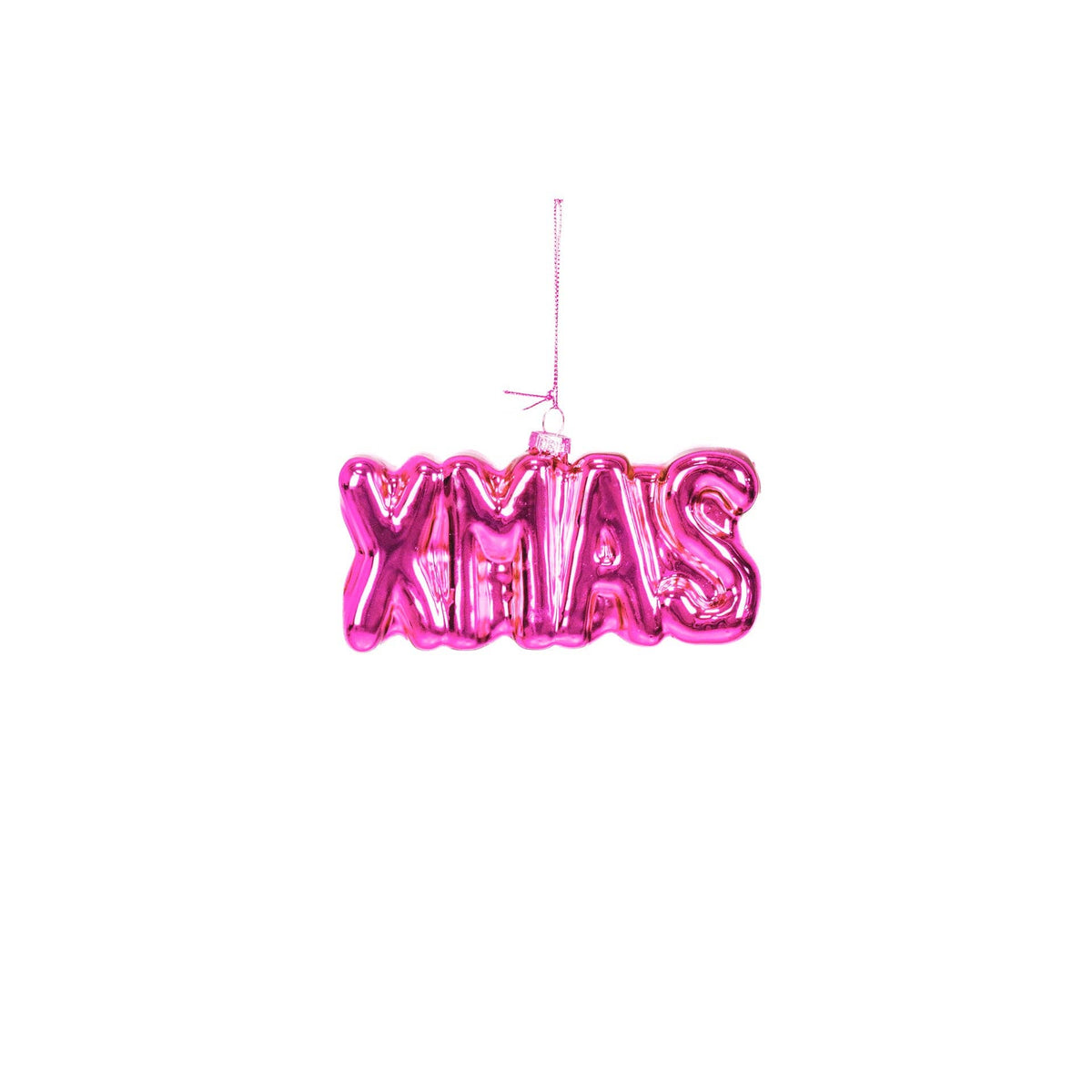 Julekugle udformet som ordet XMAS i pink