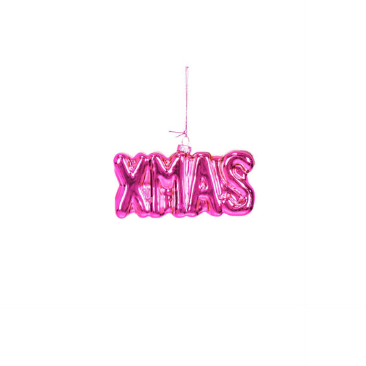 Julekugle udformet som ordet XMAS i pink