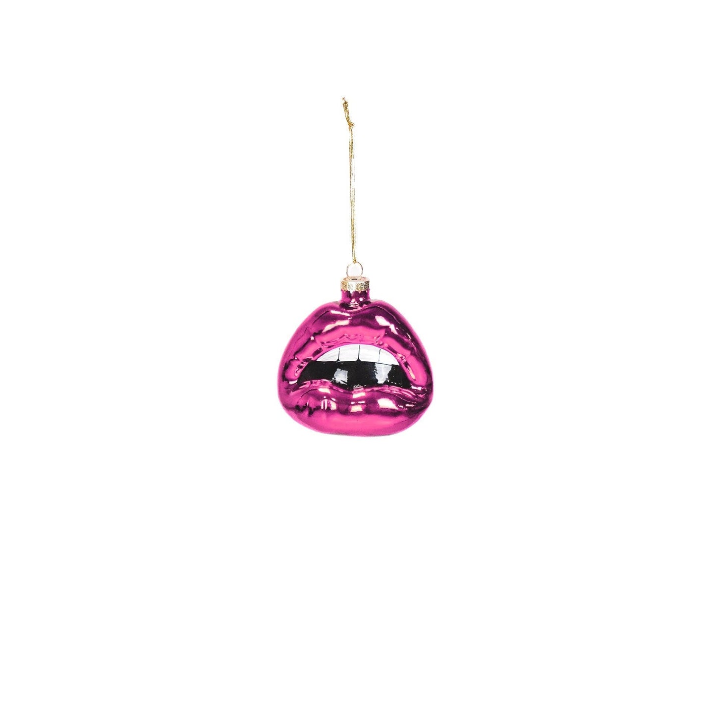 Pink julepynt udformet som en kvinde mund. Kitsch og attitude 