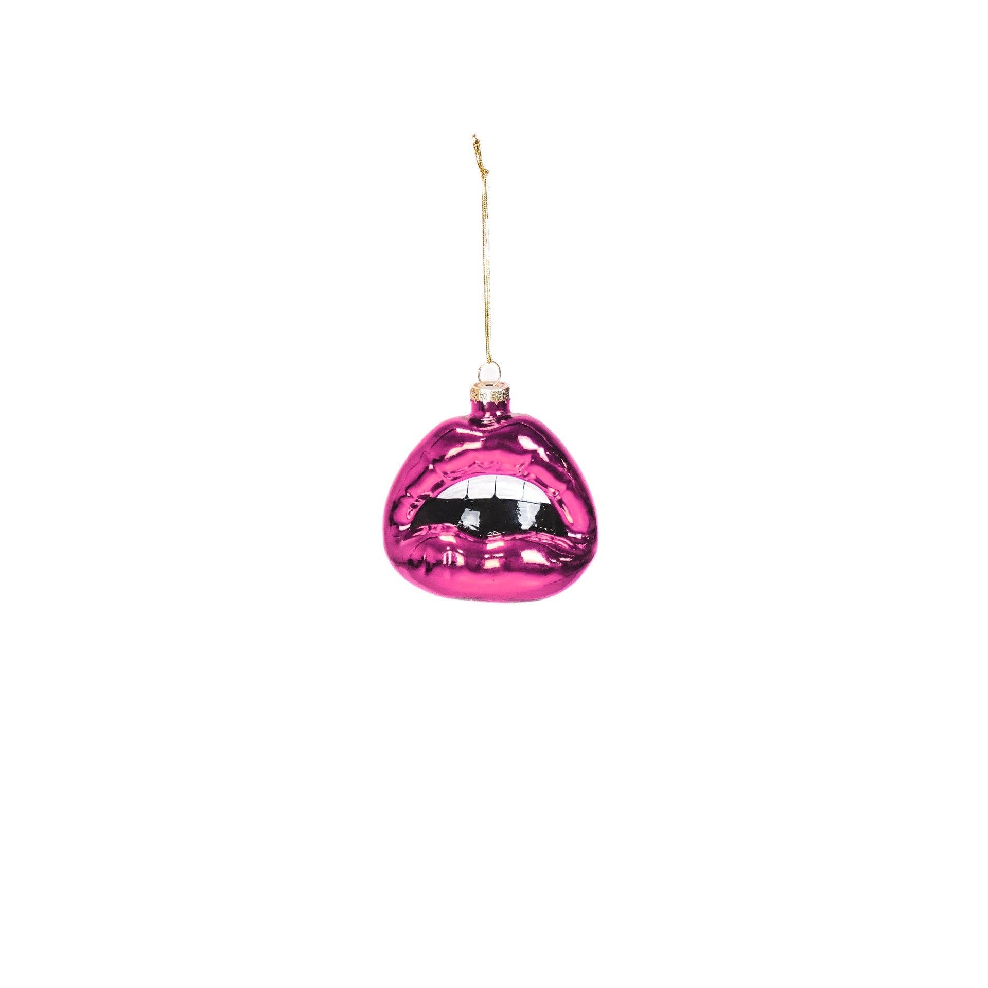 Pink julepynt udformet som en kvinde mund. Kitsch og attitude 