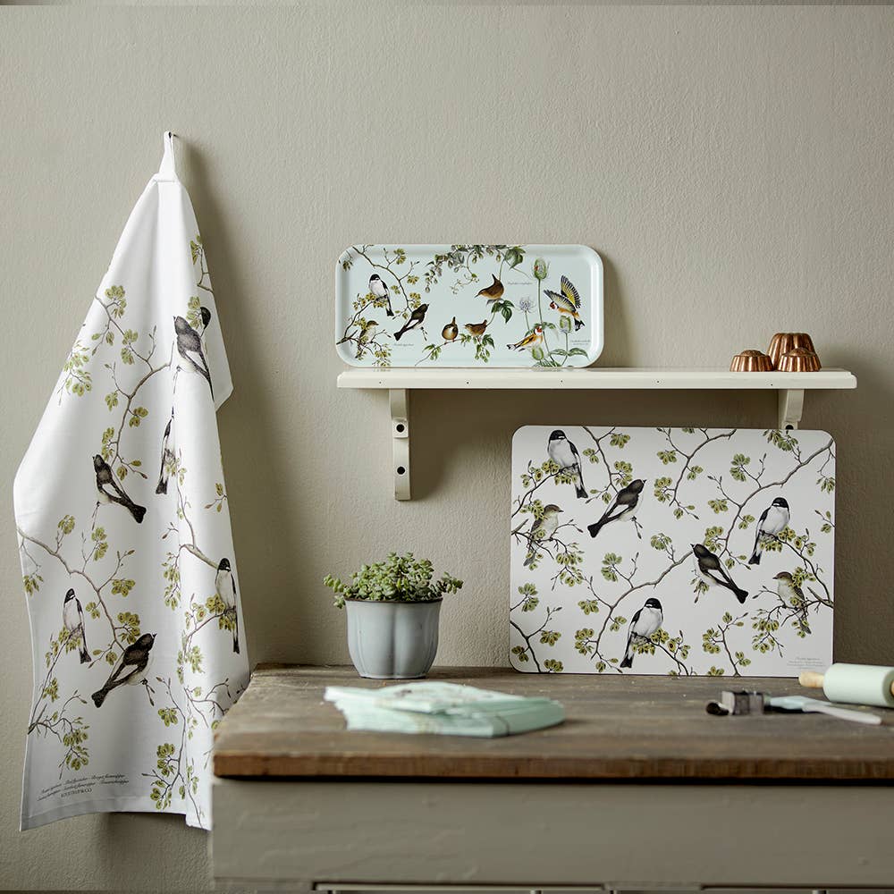 Have fugle - pied fluesnapper viskestykke 100% økologisk bomuld - MoodTiles