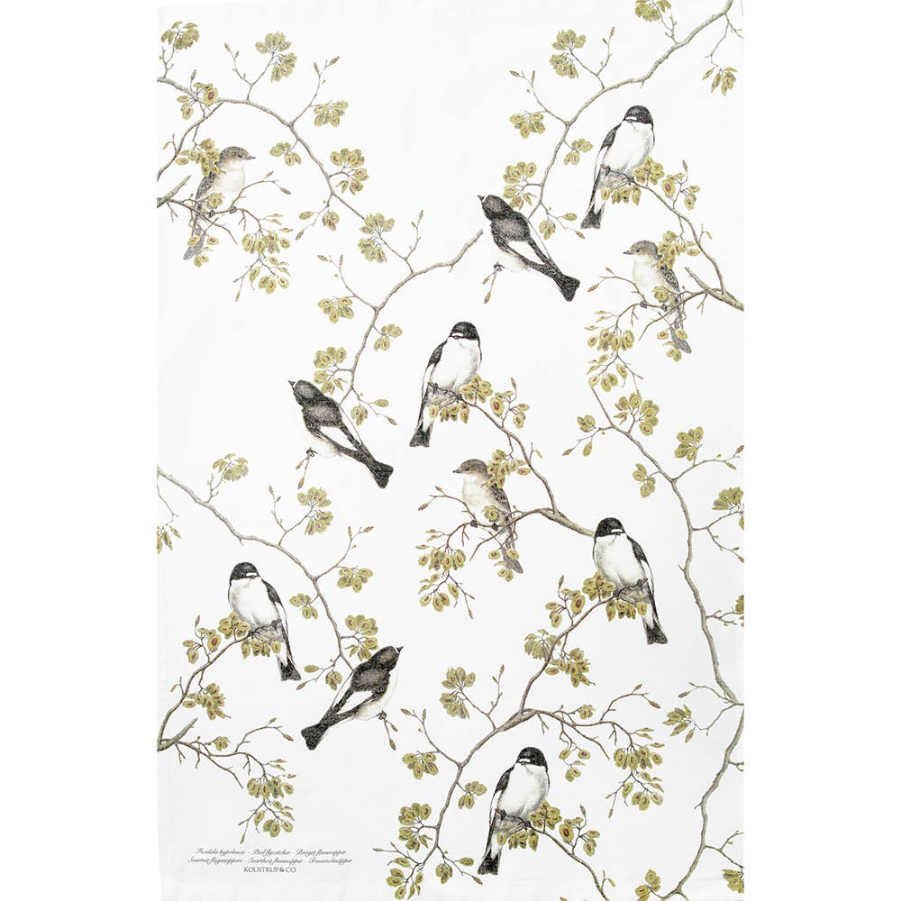 Have fugle - pied fluesnapper viskestykke 100% økologisk bomuld - MoodTiles