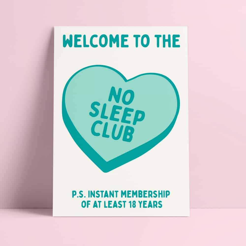 Ingen søvn klub mynte Risograph Postkort - MoodTiles