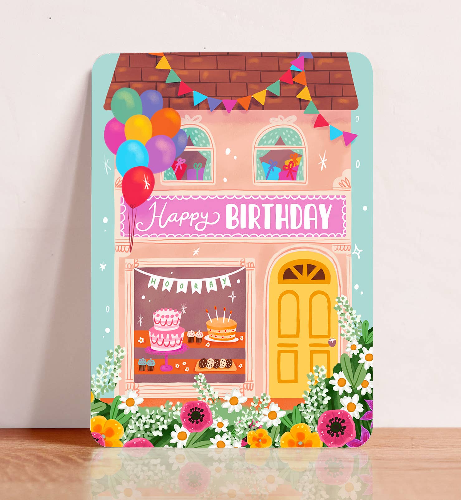 Kort fødselsdag lykønskning butik gave blomster blå postkort - MoodTiles