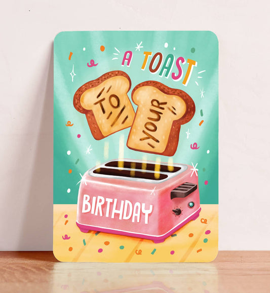 Kort fødselsdag lykønskning skål sjov kvinde postkort - MoodTiles