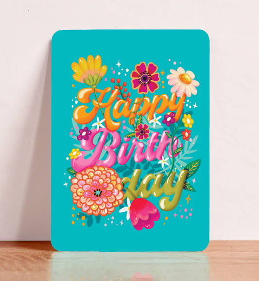 Kort fødselsdag med blomster glad postkort - MoodTiles