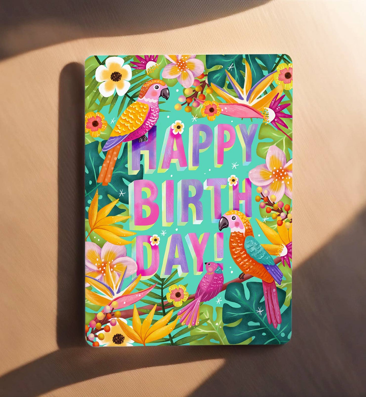 Kort fødselsdag tropiske fugle blomster postkort - MoodTiles