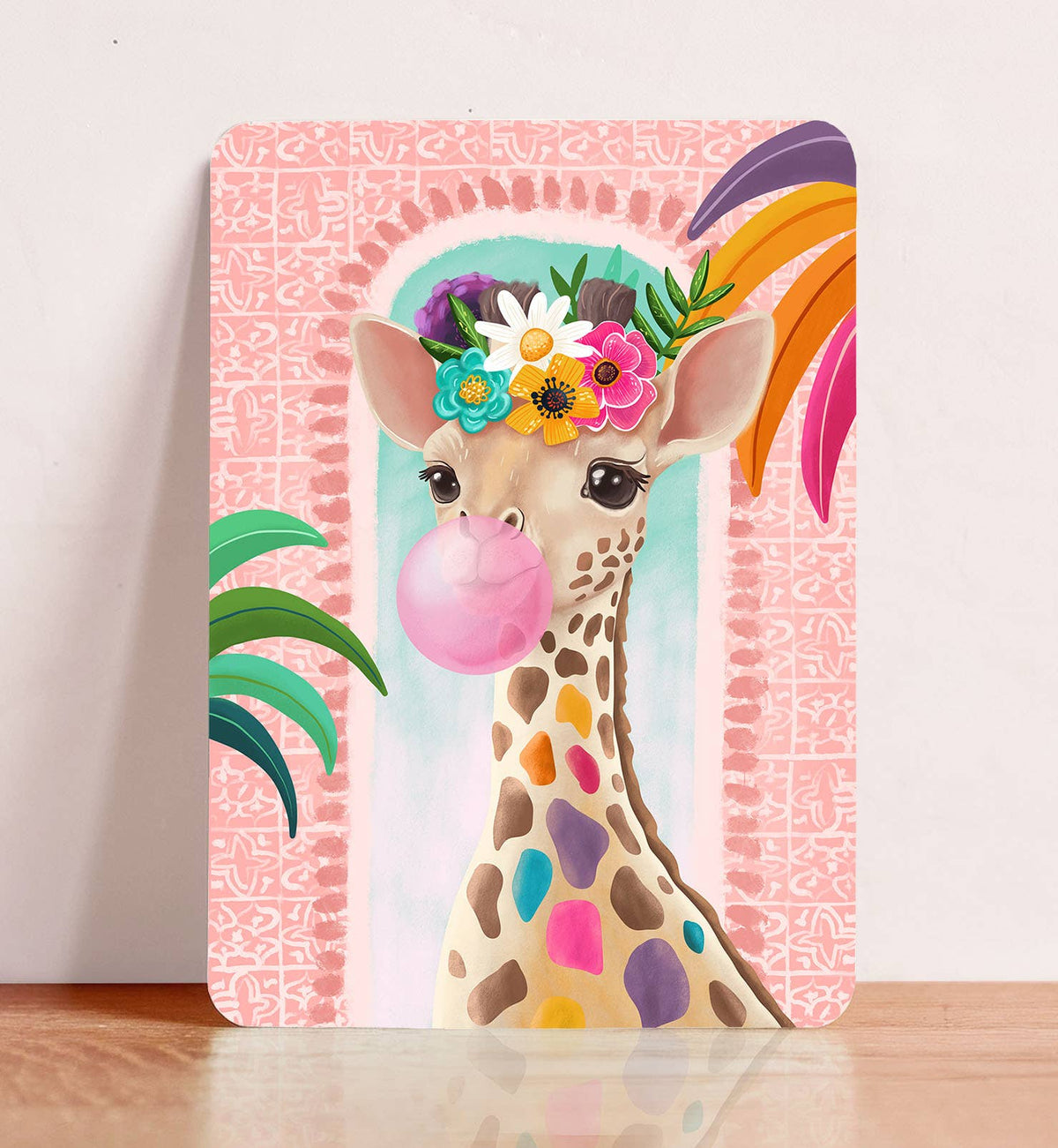 Kort giraf blomster pige fødselsdag bare postkort - MoodTiles