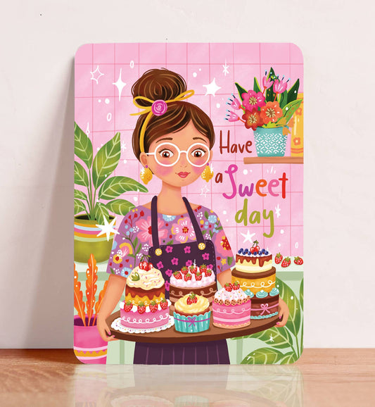 Kort tillykke fødselsdag kvinde kage bare postkort - MoodTiles