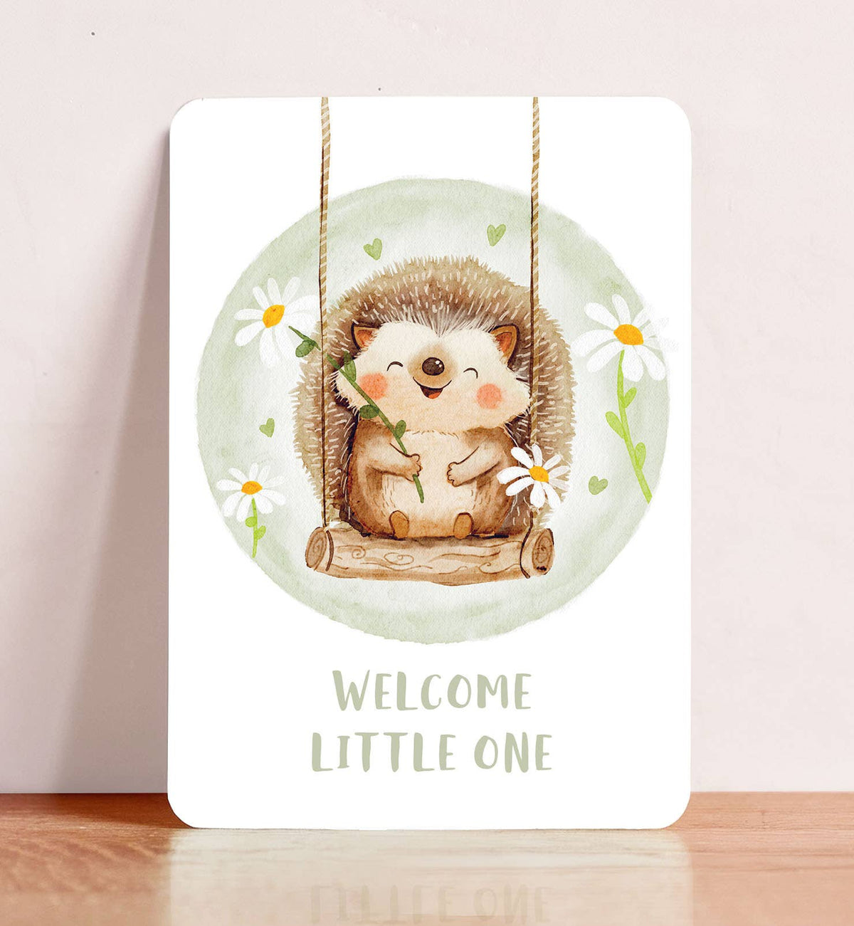 Kort tillykke med fødslen baby pindsvin blomster postkort - MoodTiles