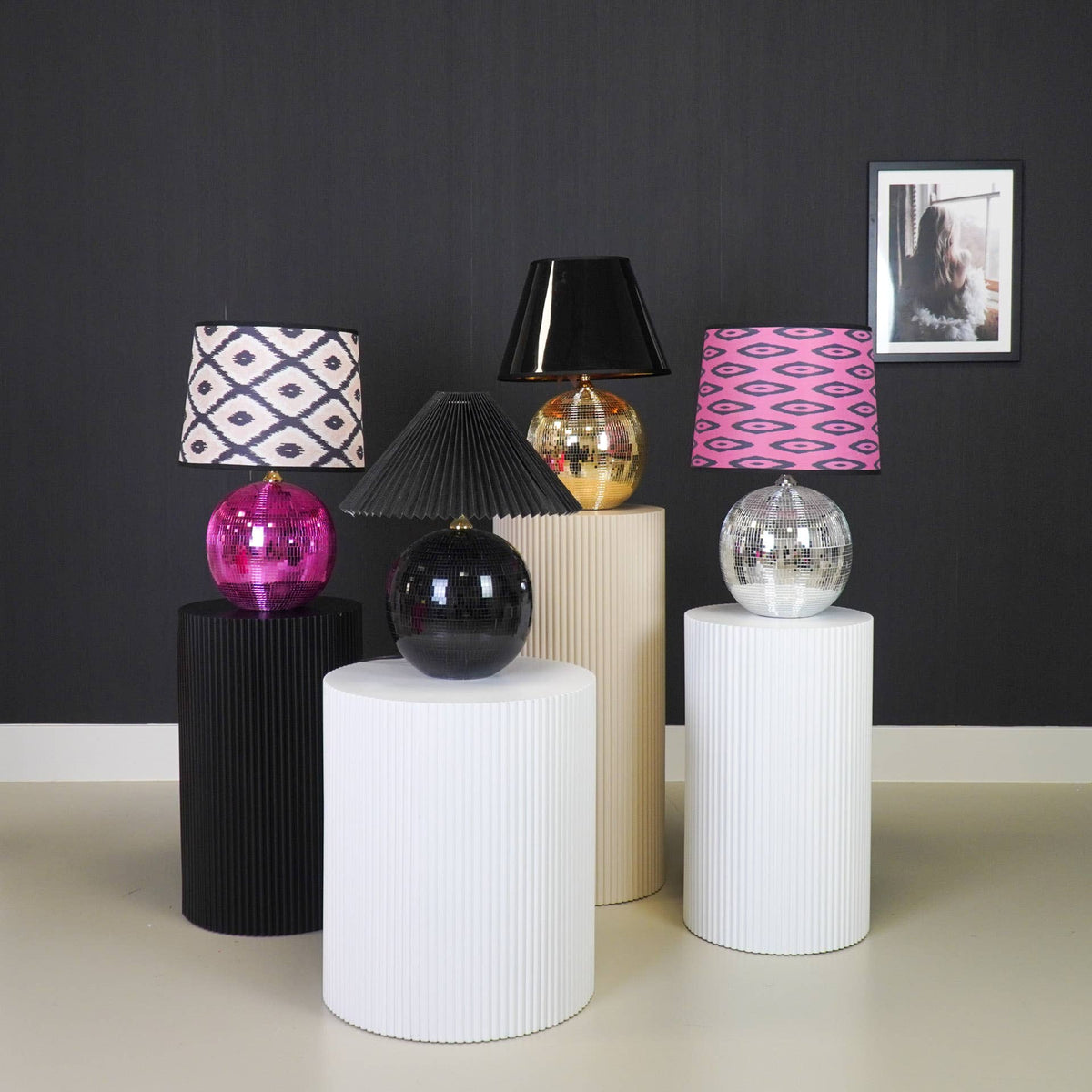 Lampe - Bordlampe Diskokugle - Glas - Sølv - 20x20x20cm - MoodTiles