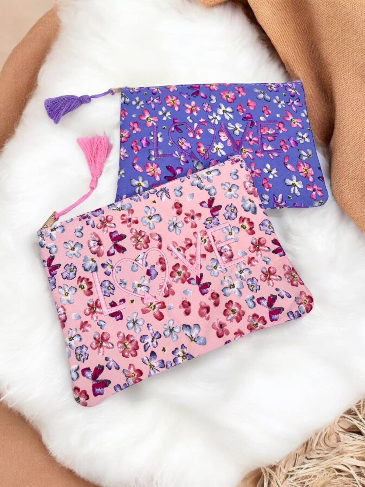 Love flower makeup taske 20x15cm CY07: Blå - MoodTiles