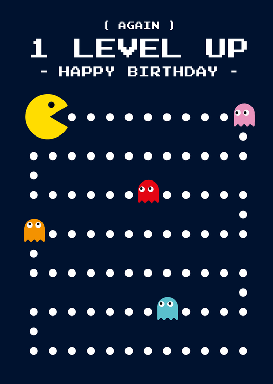 Postkort Pac Man fødselsdag 1 niveau op - MoodTiles