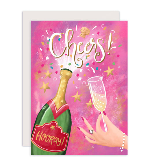 Tillykke champagne og konfetti cheers fødselsdagskort - MoodTiles