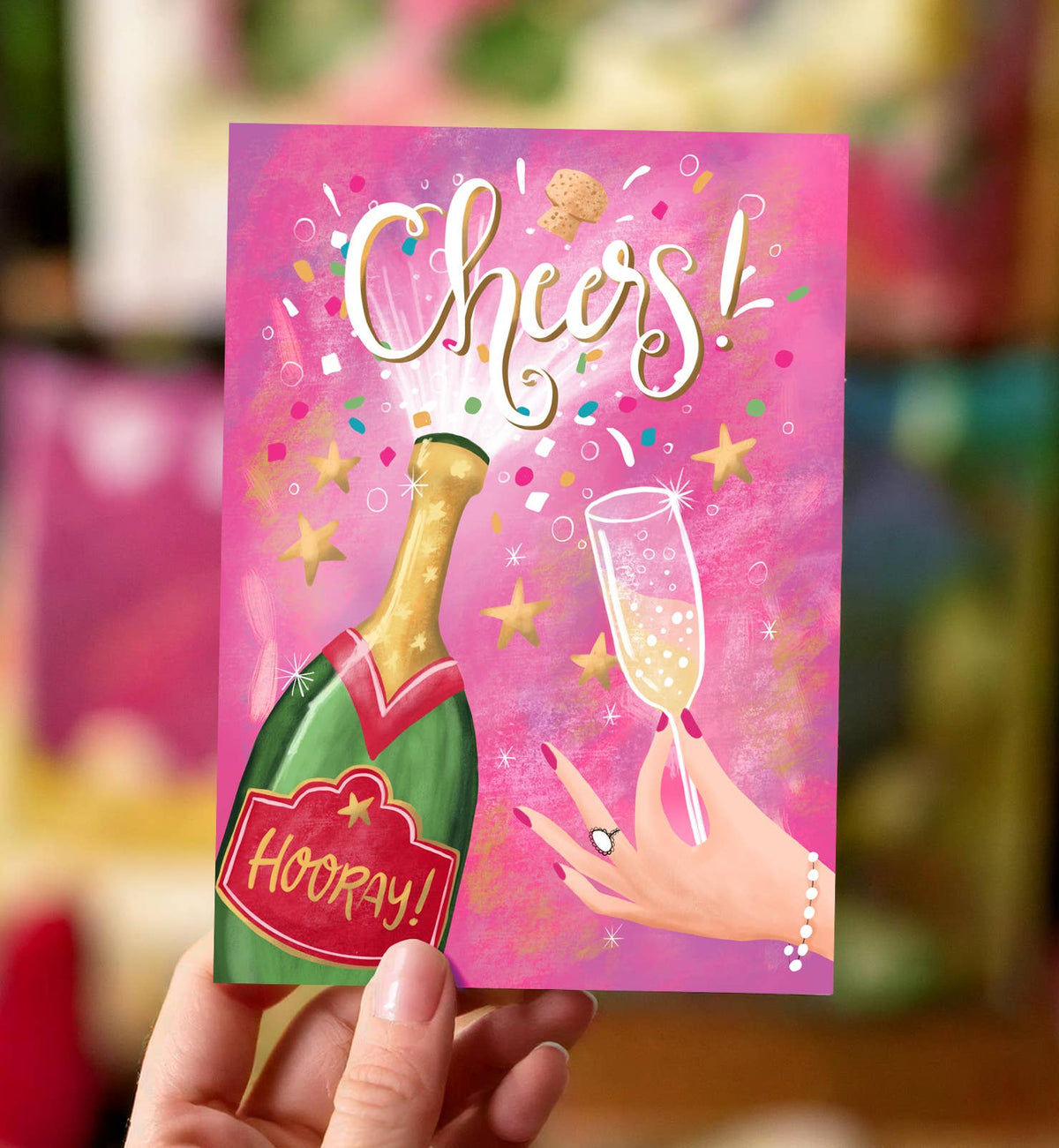 Tillykke champagne og konfetti cheers fødselsdagskort - MoodTiles
