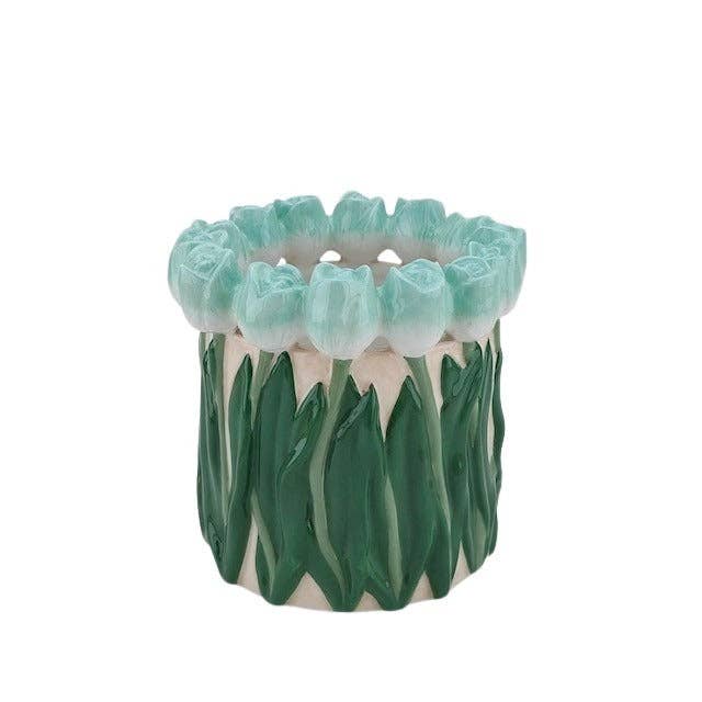 Vase - Tulipaner - Dolomit - Mint/Grøn - 17x17x16 cm - MoodTiles