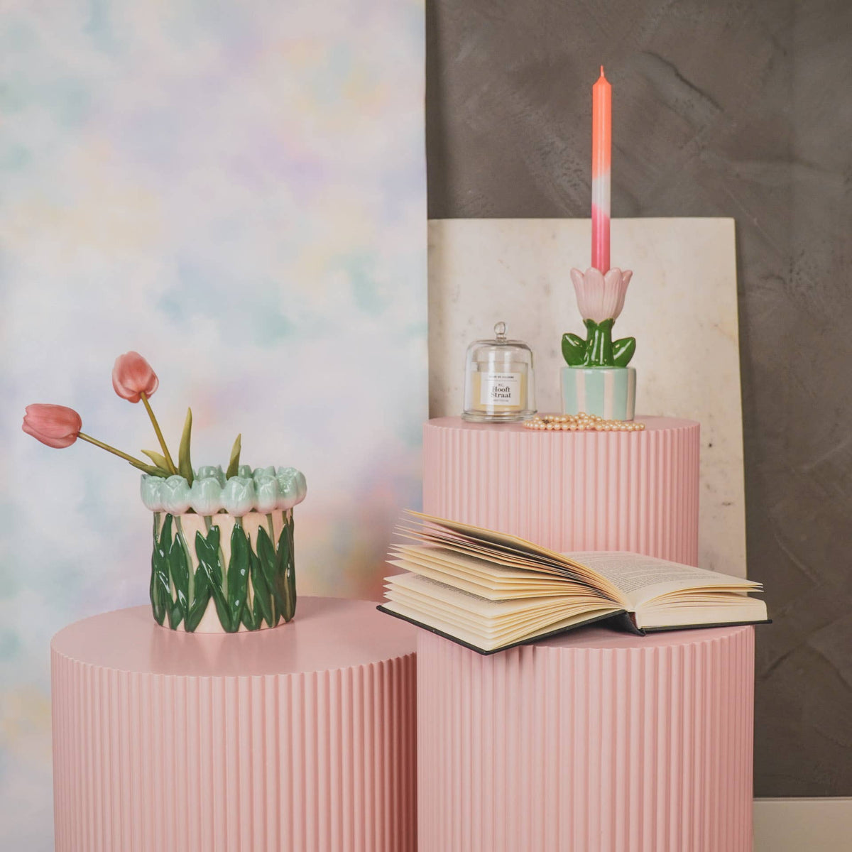 Vase - Tulipaner - Dolomit - Mint/Grøn - 17x17x16 cm - MoodTiles